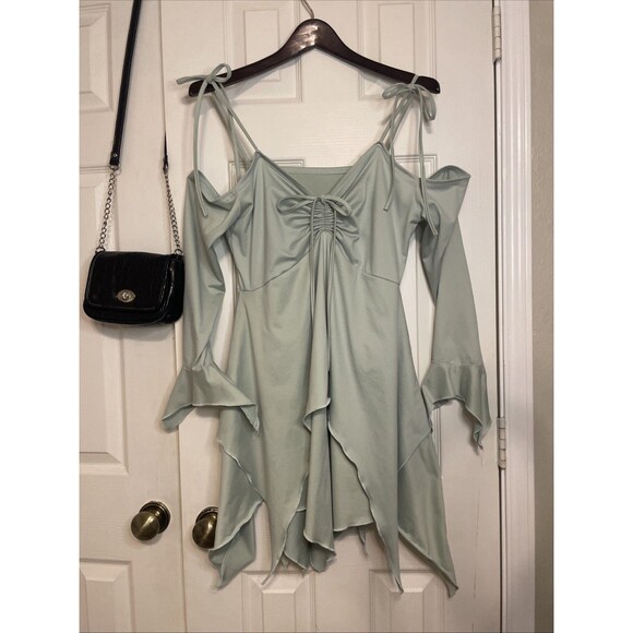 Unbranded Dresses & Skirts - L Fairycore Sage Green Handkerchief Hem Dress Adjustable Straps Cottagecore